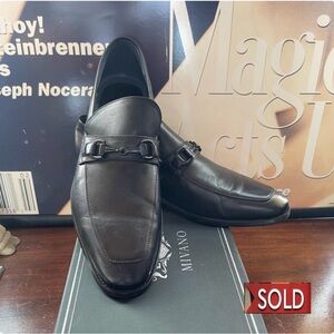 (SOLD) Black Leather Loafers by Mivano size 10 1/2 D barely worn like new.